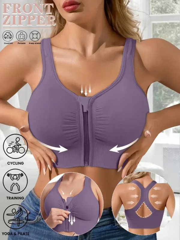 Sujetador deportivo de alto soporte para mujer con cremallera frontal