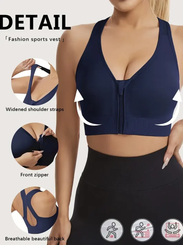 Sujetador deportivo de alto soporte para mujer con cremallera frontal