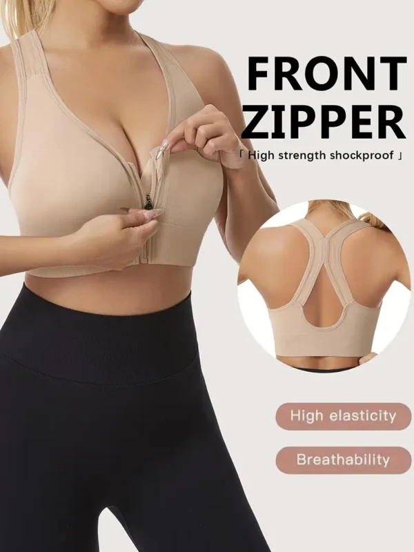 Sujetador deportivo de alto soporte para mujer con cremallera frontal