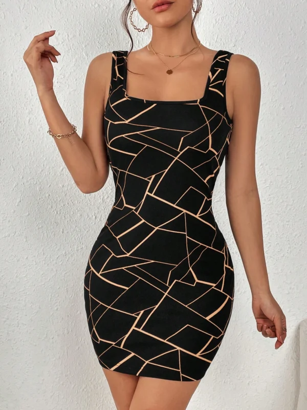 Vestido tank con estampado geométrico de cuello cuadrado (Shein)