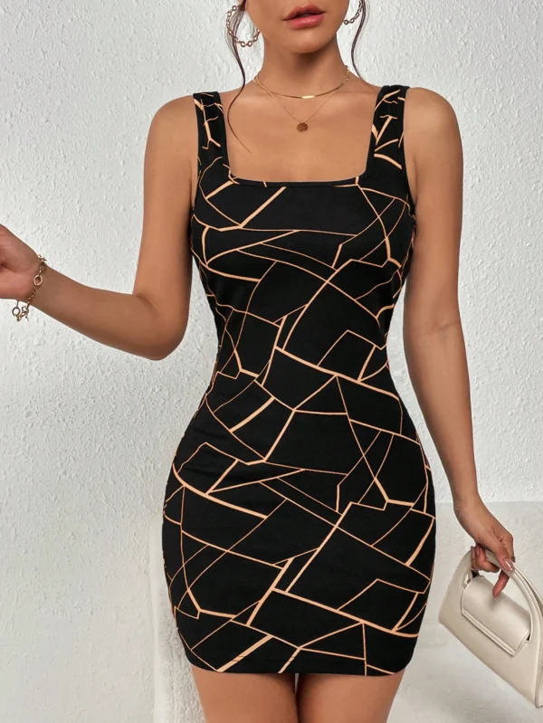 Vestido tank con estampado geométrico de cuello cuadrado (Shein)