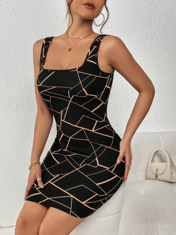 Vestido tank con estampado geométrico de cuello cuadrado (Shein)